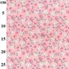 100% Cotton Small Pink, Grey and White Floral Print on Pink Fabric 44